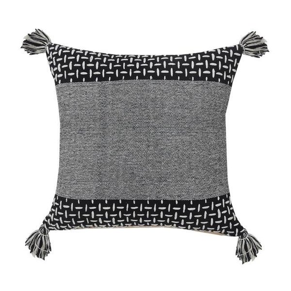 Lr Home LR Home PILLO07601BLKFFPL Interwoven Dash Geometric Square Throw Pillow with Tassels - 20 x 20 in. PILLO07601BLKFFPL